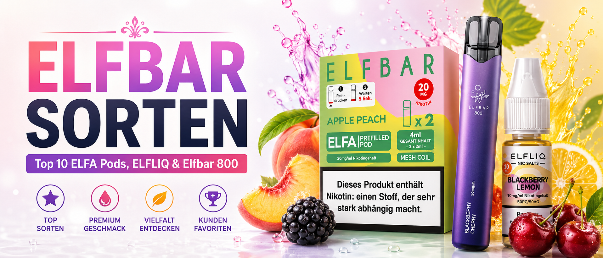 Beste Elf Bar Sorten 2026 – Top 10 ELFA Pods, Elfliq und Elf Bar 800