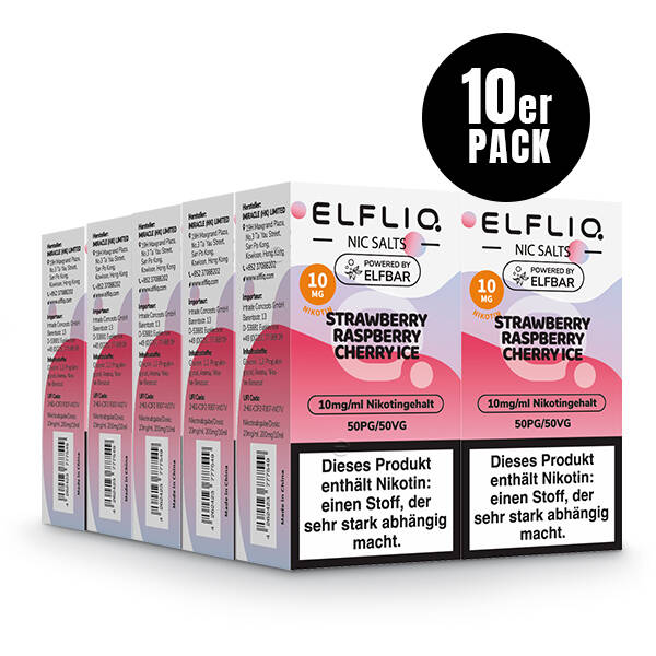 10er Pack Elf Bar Elfliq - 10mg/ml - Strawberry Raspberry Cherry Ice