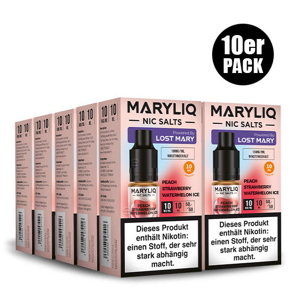10er Pack Maryliq Lost Mary - 10mg/ml Peach Strawberry Watermelon Ice