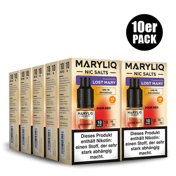 10er Pack Maryliq Lost Mary - 10mg/ml Sour Red