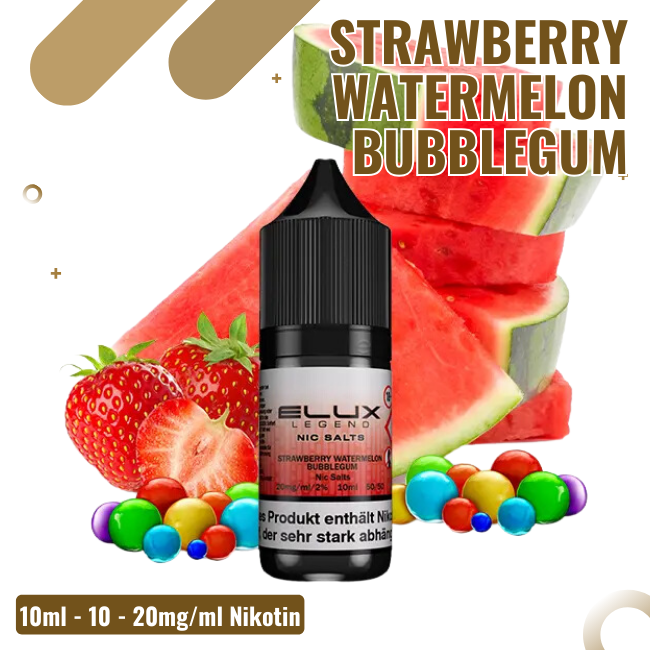 Elux Nikotinsalz Liquid 10ml - Strawberry Watermelon Bubblegum - 10mg Nikotin