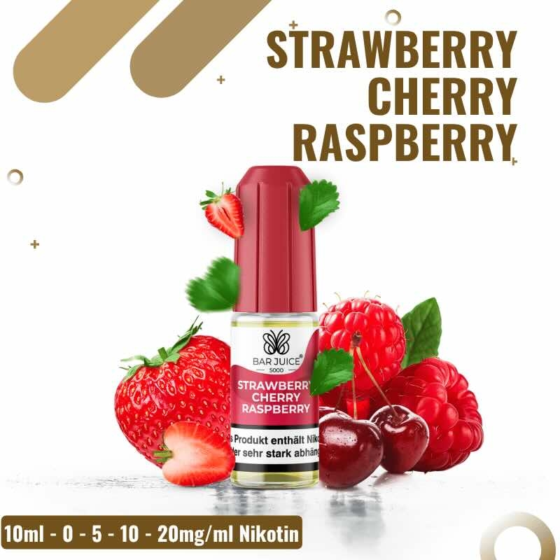 Bar Juice 5000 Nicsalt 10ml - Strawberry Cherry Raspberry - 0mg Nikotin