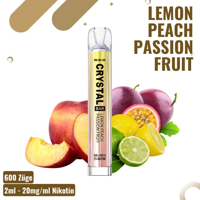 SKE Crystal Vape 600 - Lemon Peach Passion Fruit - Einweg E-Zigarette - 2% Nikotin