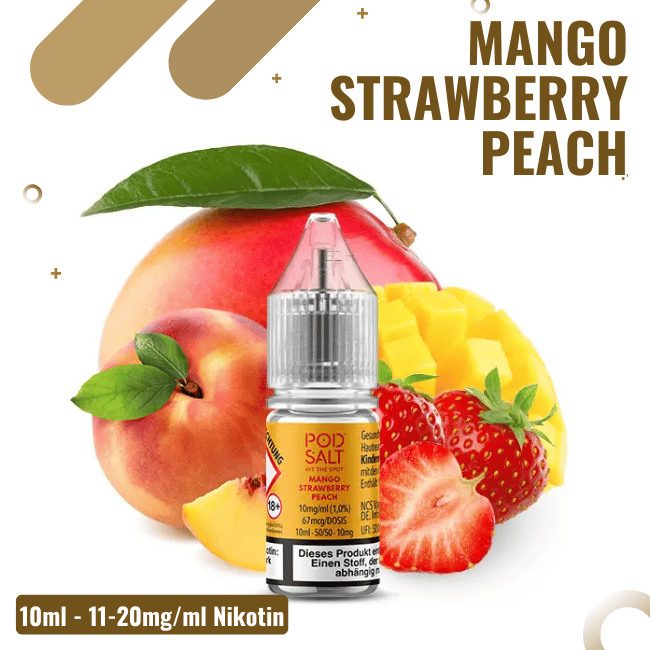 POD Salt XTRA Liquid Nikotinsalz 10ml - Mango Strawberry Peach -  10mg Nikotin