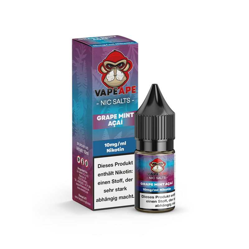 VapeApe Liquid 10ml - Grape Mint Acai - 10mg Nikotin