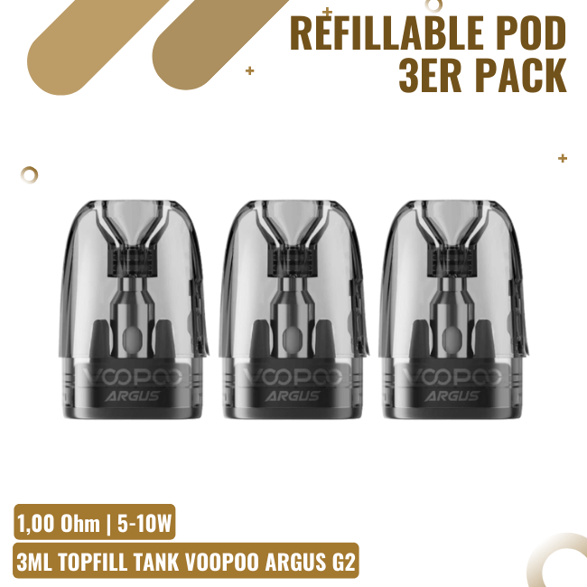 3 VooPoo Argus G2 Pods - 1,0 Ohm