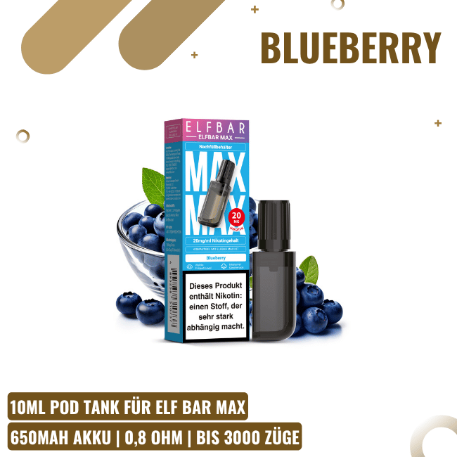 Elf Bar Max Liquid Pod - Blueberry - 10ml Nikotinsalz