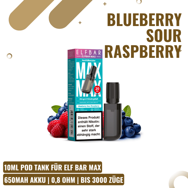 Elf Bar Max Liquid Pod - Blueberry Sour Raspberry - 10ml...
