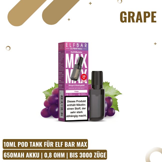 Elf Bar Max Liquid Pod - Grape - 10ml Nikotinsalz