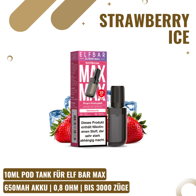 Elf Bar Max Liquid Pod - Strawberry Ice - 10ml Nikotinsalz