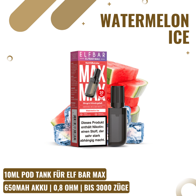 Elf Bar Max Liquid Pod - Watermelon Ice - 10ml Nikotinsalz