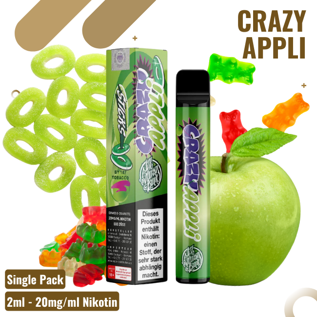 187 Vape - Crazy Appli - Einweg E-Shisha - 600 Züge - mit Nikotin