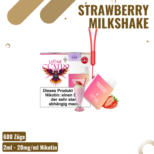 La Fume Cuatro - Strawberry Milkshake - Einweg E-Shisha - 600 Züge - 20mg