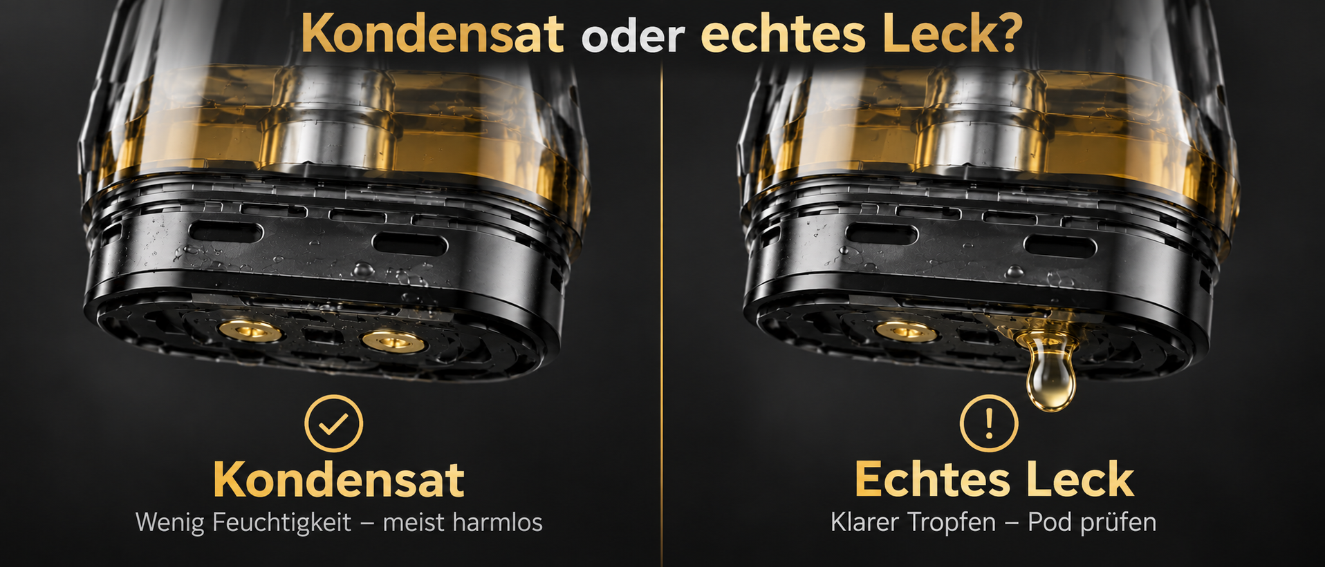 Kondensat oder echtes Leck an einem Vape-Pod im Vergleich